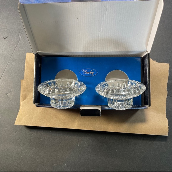 Vntge Crystal Candleholder set Ornate Round Design W/ 1.5' Lift made in Malaysia - Picture 13 of 16